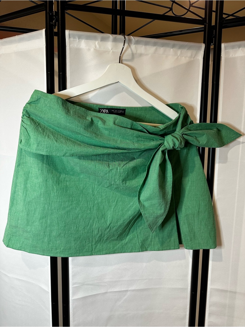 Zara green cotton wrap tie mini skirt size L